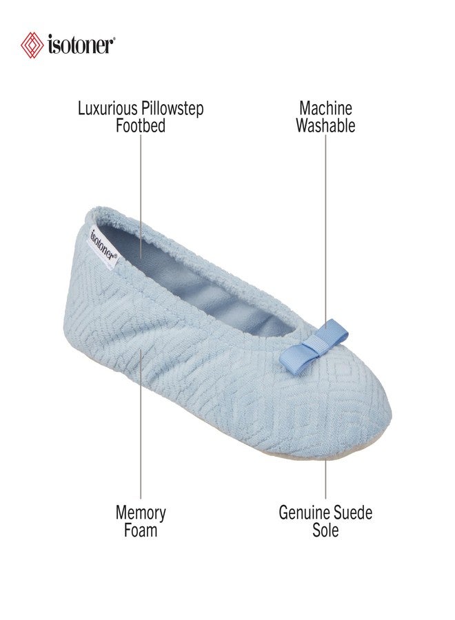 isotoner Women's Diamond Microterry Gemma Ballerina Slippers with Memory Foam Comfort and Genuine Suede Sole, Blue Fog Diamond, 5-6 - Image 2